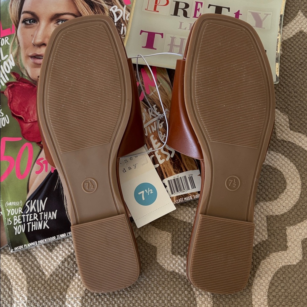 a new day cognac brown, slide sandals; size 7.5; NWT - Picture 5 of 5